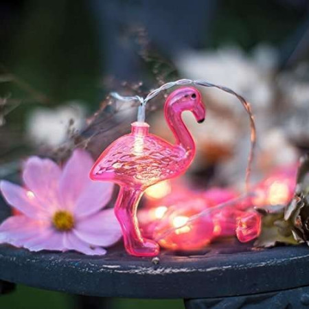 Instalatie de Craciun, Flippy®, Tip Sir cu Baterii, 1.5 m, 10 LED-uri, Model Flamingo, Roz