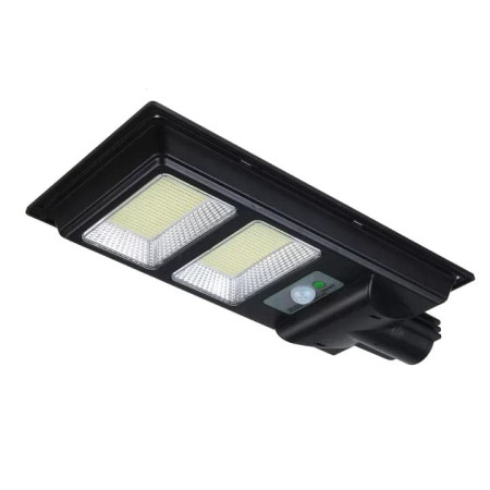 Lampa solara stradala Flippy, cu suport de prindere si telecomanda, senzor de miscare si lumina, 96 LED-uri, IP65, ABS, 5AH, 100W, temperatura culoare 6500K, 37.8x18.8x5 cm, autonomie 10-12 ore, negru