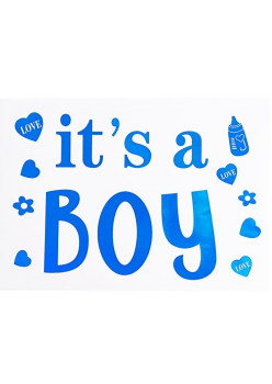 Sticker Autocolant, Flippy, Tematica Gender Reveal, Model Scris It's a Boy, 19.5x27.5 cm, Albastru