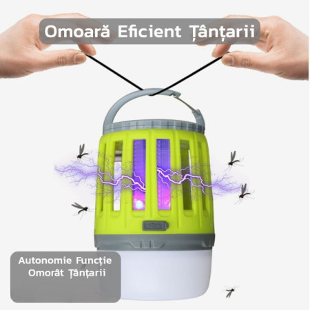 Lampă UV antiinsecte Flippy, anti muste, anti tantari, Conectare la priza prin USB, portabil, 3.7 V, 200 lumeni, 8.5 x 13.3 cm, Verde