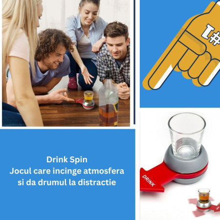 Joc de baut Drink Spin Flippy, 10.3 x 11.5 cm, Pahar de Shot din Sticla, gri