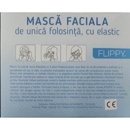 Masca faciala Flippy, 3 straturi si 3 pliuri - 50 bucati, Negru