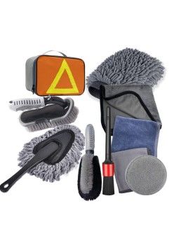 Car Wash Tool Brush Set 10-piece Set Car Tire Brush Wheel Brush Encrypted Car Wash Brush Set - Gray 10-piece Set