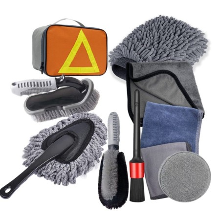 Car Wash Tool Brush Set 10-piece Set Car Tire Brush Wheel Brush Encrypted Car Wash Brush Set - Gray 10-piece Set