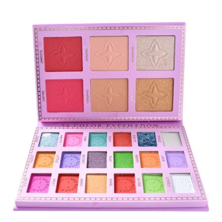 Paleta Farduri Flippy, Kevin&Coco, Tip Carte, 24 Culori, Iluminator si Blush Inclus, Dreptunghiulara, 210 g, 16.2 x 10.8 x 2.2 cm, Valabilitate 3 Ani, Multicolor