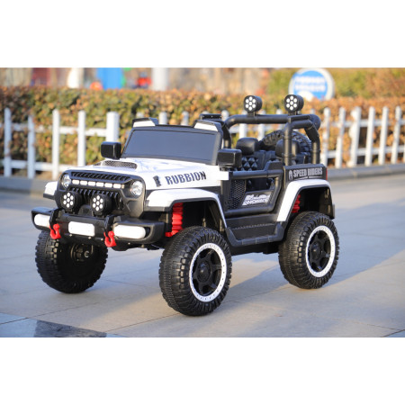 Mașină Electrică pentru Copii, Flippy, Off-Road, Conectare Bluetooth, telecomandă, Tracțiune Integrală, Lumina Intermitenta, Baterie 12V 7Ah, 120x63x68cm, Alb