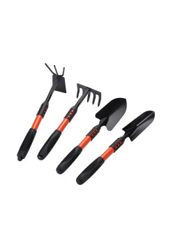 Set 4 Unelte de Gradina Flippy, Maner extensibil, pentru Plantare Prelucrare Sol si Ingrijire Plante, Material otel carbon, negru