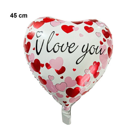 Balon din Folie Metalizata, Flippy, Figurina Inimioara, Model I LOVE YOU, Tematica Iubire, 45 cm, Ambalaj Individual, Pai Inclus, Umflare cu Aer sau Heliu, Rosu