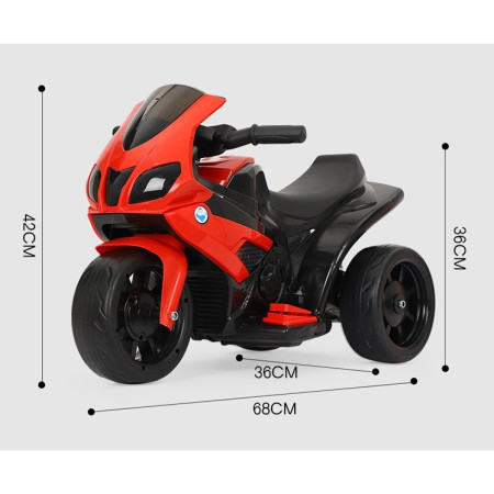 Motocicleta Electrica Flippy, cu Acumulator, cu Sistem Anti-Rasturnare, Sistem de Lumini si Sunet, 1-4 Ani, 42 x 68 x 36 cm, Rosu