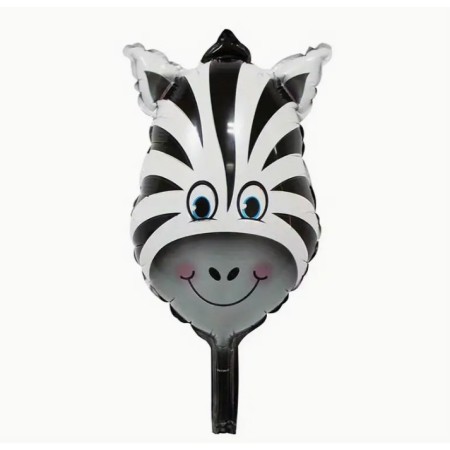 Balon din Folie Metalizata, Flippy, Mini Figurine Animalute, Model Zebra, Tematica Aniversare, 25x45 cm, Ambalaj Individual, Pai Inclus, Umflare cu Aer sau Heliu, Multicolor