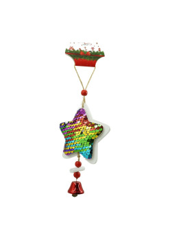 Ornament de brad stea din paiete, Flippy, multicolor, lemn, 18 cm