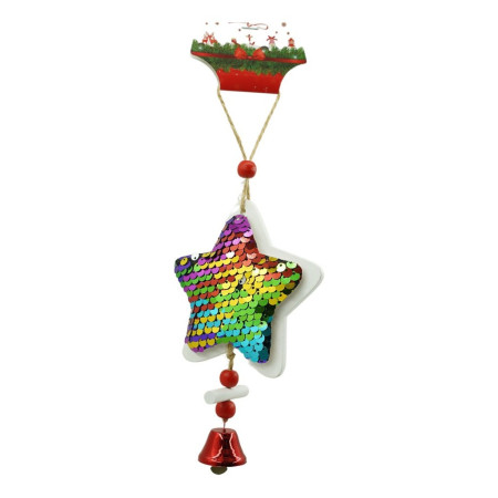 Ornament de brad stea din paiete, Flippy, multicolor, lemn, 18 cm