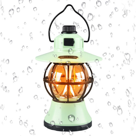 Lampă de camping retro portabilă, Felinar Vintage LED ABS,  Acumulator inclus 1200 mAh, reincarcabila, 3 moduri de iluminare, intensitate reglabila,Lampa portabila pentru cort în aer liber,  Mint