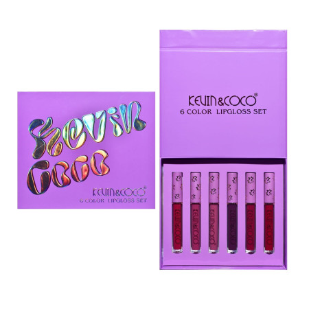 Set de Buze, KEVIN COCO, Violet Girl, 6 Lip Gloss-uri, 17 x 14.8 x 2.9 cm, Roz/Rosu/Mov