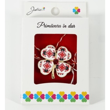 Martisor Brosa Mica in Cutie, Dimensiune Brosa 2.5-3 cm, Material Metal, Model Trifoi Traditional