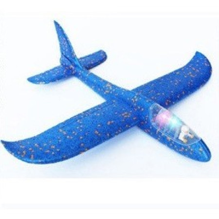 Avion Planor cu Pilot, Flippy, Din Polistiren, Cu Lumini in Cabina Pilotului, Lungime 47 cm, Albastru