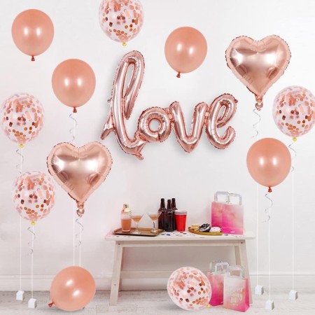 Balon din Folie Metalizata, Flippy, Model Love scris de mana, 102x65 cm, Tematica Ziua Îndrăgostiților, Ambalaj Individual, Pai Inclus, Umflare cu Aer sau Heliu, Rose Gold