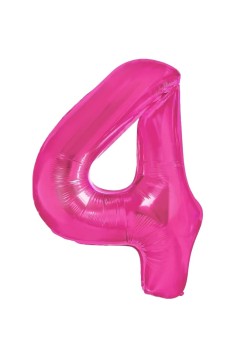 Balon din Folie Metalizata Flippy, Figurina Cifra, Tema Aniversare 40 cm, Ambalaj Individual, Pai inclus, Umflare cu Aer sau Heliu, Roz, Cifra 4