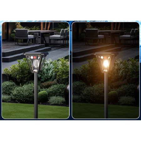 Lampa Solara LED, Flippy, Tip Felinar, pentru Perete/Sol, 10.8 x 12.3 x 46 cm, 3 Moduri, Lumina Calda, din ABS si PP, Negru