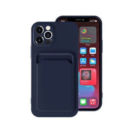 Husa protectie Flippy cu suport card compatibila cu Apple iPhone 12 Pro Albastru inchis