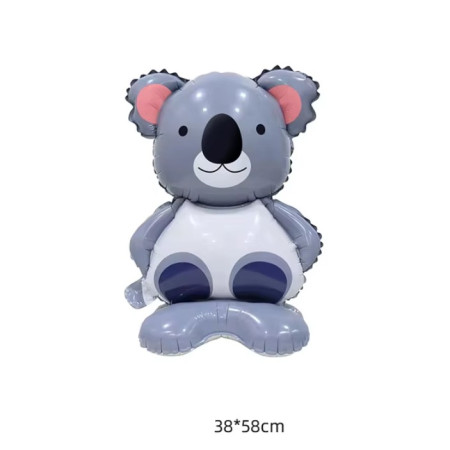 Balon din Folie Metalizata, Flippy, Mini Figurine Animalute, Model Koala, Tematica Aniversare, 38x58 cm, Ambalaj Individual, Pai Inclus, Umflare cu Aer sau Heliu, Multicolor