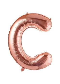 Balon Folie Metalizata Litera C, Flippy, 80 cm, Umflati cu Heliu sau Aer, Ambalaj Individual, Pai inclus, Rose Gold