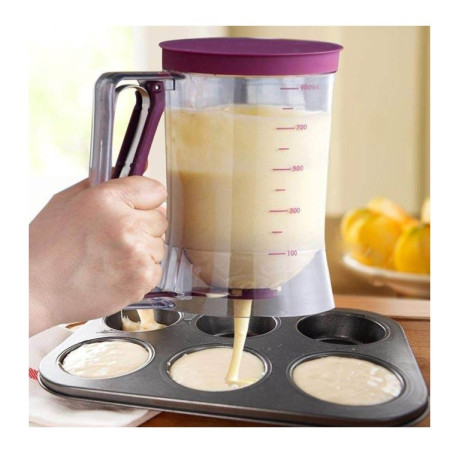 Dispenser de aluat pentru prajituri Flippy, Batter Dispenser, din plastic, maner cu arc, 900 ml, usor de manipulat si utilizat, Mov