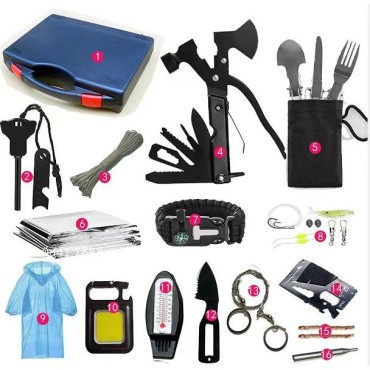 Kit Supravietuire Multifunctional Flippy, Instrumente Profesionale, Sub Forma de Trusa, pentru Camping, Drumetii si Aventuri in Aer Liber, Albastru