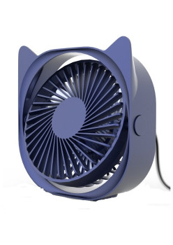 Mini ventilator pentru birou cu usb, Flippy, rotire 360 grade, 3 viteze, 13.5 x 12,8 cm, Albastru