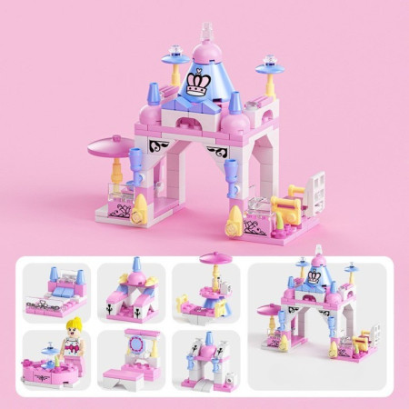 Set de Constructie Castelul Printesei 6in1, Flippy, Multiple Variante de Asamblare, 131 de Piese, Multicolor