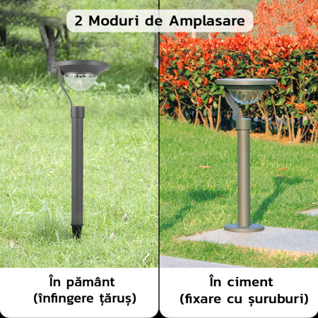 Lampa solara LED cu 2 moduri de fixare, IP65, material ABS, baterie 4.5 V, 200 mah, 450 Lumeni, 42.5 x 15 cm, alb cald,