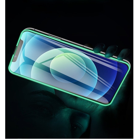 Folie de Sticla Securizata pentru Apple iPhone 15 Pro, Flippy, Luminous, Margine Fosforescenta Neon din Silicon, Mat, Anti-Amprenta, Protectie Completa, 9H, Verde