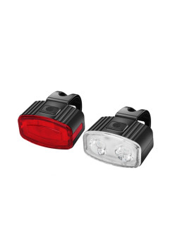 Set far si stop spate LED bicicleta, Flippy, incarcare USB, rezistent la apa, 4 moduri de luminare, Plastic, Alb/Rosu, 10x6x4 cm