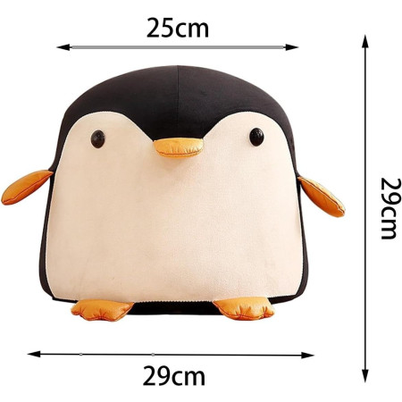 Taburet Pentru Copii, Flippy, Cadru din Lemn Masiv, 25 x 29 x 29 cm, Perna de Burete Elastica si Maner de Transport, in Forma de Pinguin, Negru