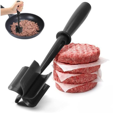 Tocator de Carne Manual, Flippy, cu Lama pentru Tocarea si Amestecarea Carnii, 28x6cm, cu 5 Lame Curbate, Rezistent la Caldura, Multifunctional, Plastic Rezistent, Negru