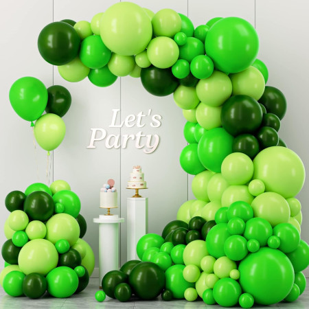 Set 10 Baloane din Latex, Flippy, Model Party, 30 cm, Verde Diferite Nuante, 2.8 g