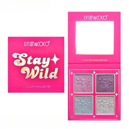 Paleta Iluminatoare, KEVIN&COCO, 4 Culori Stay Wild, 12.2 x 12.2 x 0.9 cm