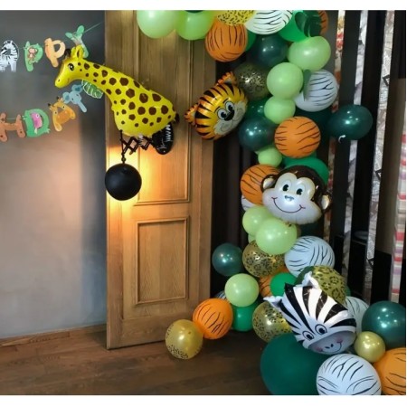 Balon din Folie Metalizata, Flippy, Mini Figurine Animalute, Model Zebra, Tematica Aniversare, 25x45 cm, Ambalaj Individual, Pai Inclus, Umflare cu Aer sau Heliu, Multicolor