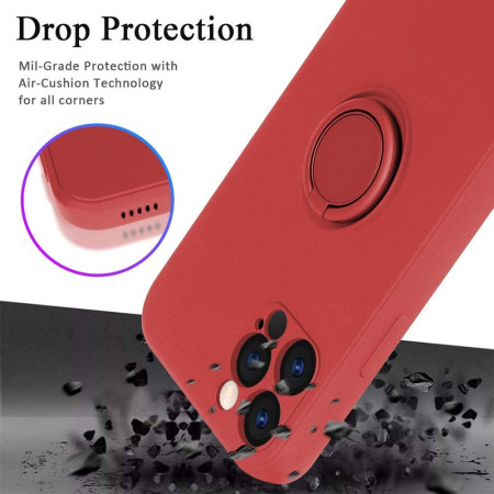 Husa protectie Flippy compatibila cu Apple iPhone 12 Pro Liquid Silicone Ring cu suport rotativ Rosu