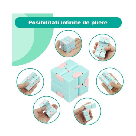 Cub antistres, Fidget Toy, Infinity Magic Cube, Albastru/Roz, 4x4x4 cm