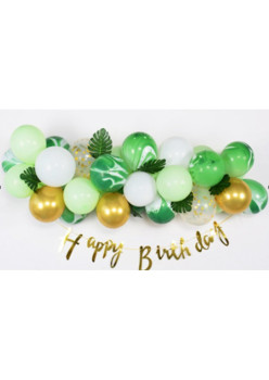 Set 37 de Piese, Baloane din Latex si Banner Happy Birthday, Verde, Auriu, Alb