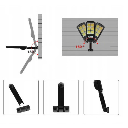 Lampa Solara De Exterior LED Flippy, 36 cm x 11.5 cm, kit montare inclus, 2880 Lumeni 120 COB LED 24 W - echivalent 192 W bec incadescent, IP65, Senzor de Miscare, 3 moduri de iluminare, Senzor de Lumina, 10 Grile, Alb Rece