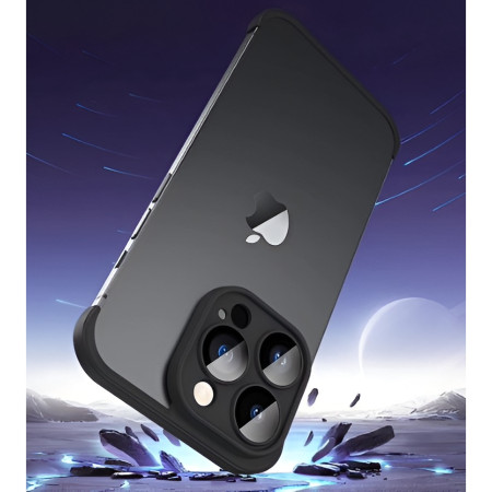 Husa Metalica Edgeless Compatibila cu iPhone 15 Pro, Flippy, Protectie pentru Colturi si Camera, Aliaj, Antisoc, Antizgariere, Negru Metalizat