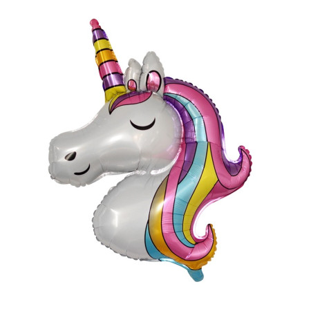 Balon din Folie Metalizata, Flippy, Mini Figurine, Model Unicorn, Tematica Aniversare, 115x76 cm, Ambalaj Individual, Pai Inclus, Umflare cu Aer sau Heliu, Multicolor