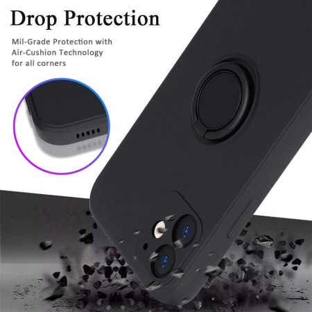 Husa protectie Flippy compatibila cu Apple iPhone 12 Mini Liquid Silicone Ring cu suport rotativ Negru