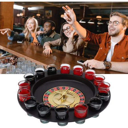 Joc de Baut Ruleta cu Pahare de Shot Flippy, 30 cm, Rosu/Negru