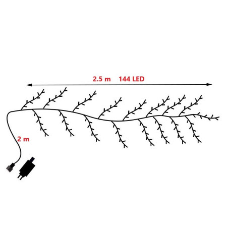 Instalatie Craciun tip Creanga Flippy, 144 LED-uri, Conectare la Retea, 8 Jocuri de Lumini, Telecomanda, 2.5 m, Prelungitor 2 m, 3V, 1.5V, Fir Negru, Alb Cald