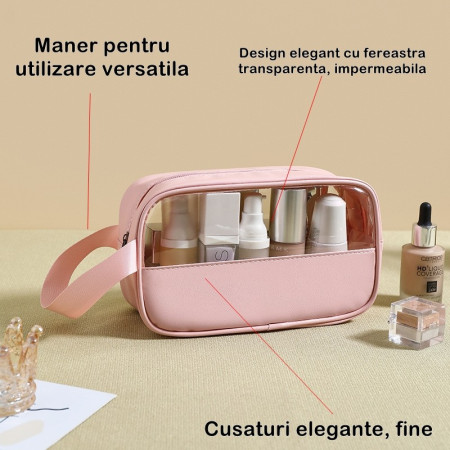 Geanta cosmetice Flippy, pentru voiaj sau organizare, 22 x 12 x 8 cm, roz