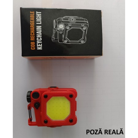 Lanterna Mini de Buzunar Tip Breloc, Flippy, Incarcare prin USB Type C, Multifunctionala, pentru Exterior, Camping, Alpinism, Ciclism, Mini Lanterna Elvis, 6.1 x 5 x 2.5 cm, Lumina Puternica, Culoare Rosu