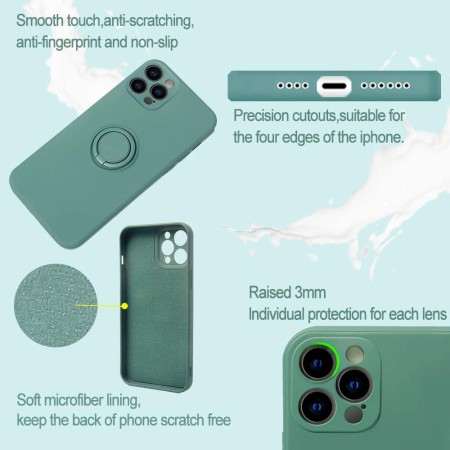 Husa protectie Flippy compatibila cu Apple iPhone 12 Pro Max Liquid Silicone Ring cu suport rotativ Verde